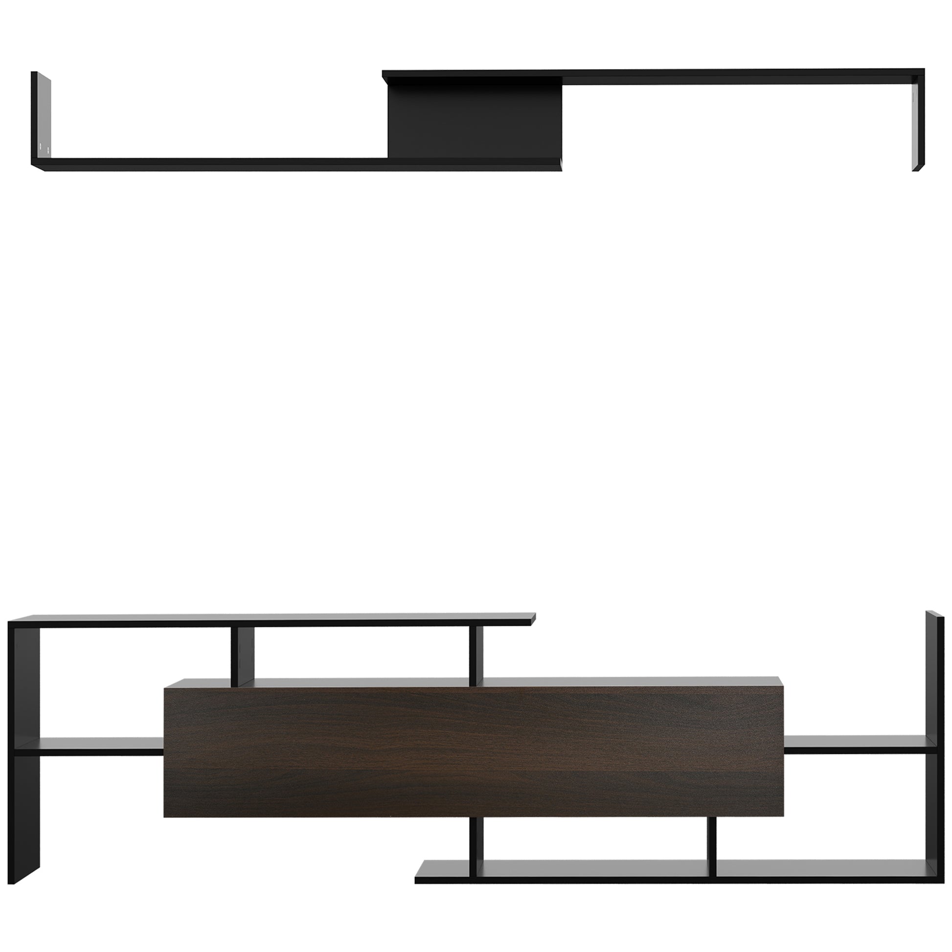 TV Cabinet W/ Wall Shelf and Storage Cabinet for Living Room