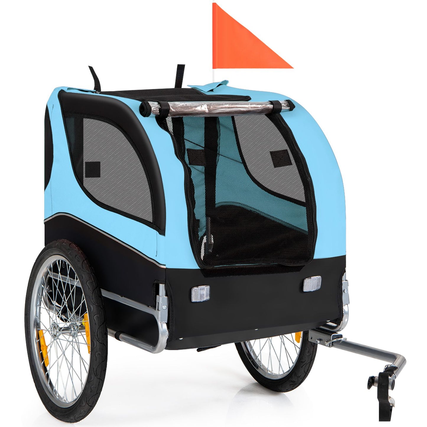 Folding Pet Bike Trailer with 3 Zippered Doors and 8 Reflectors