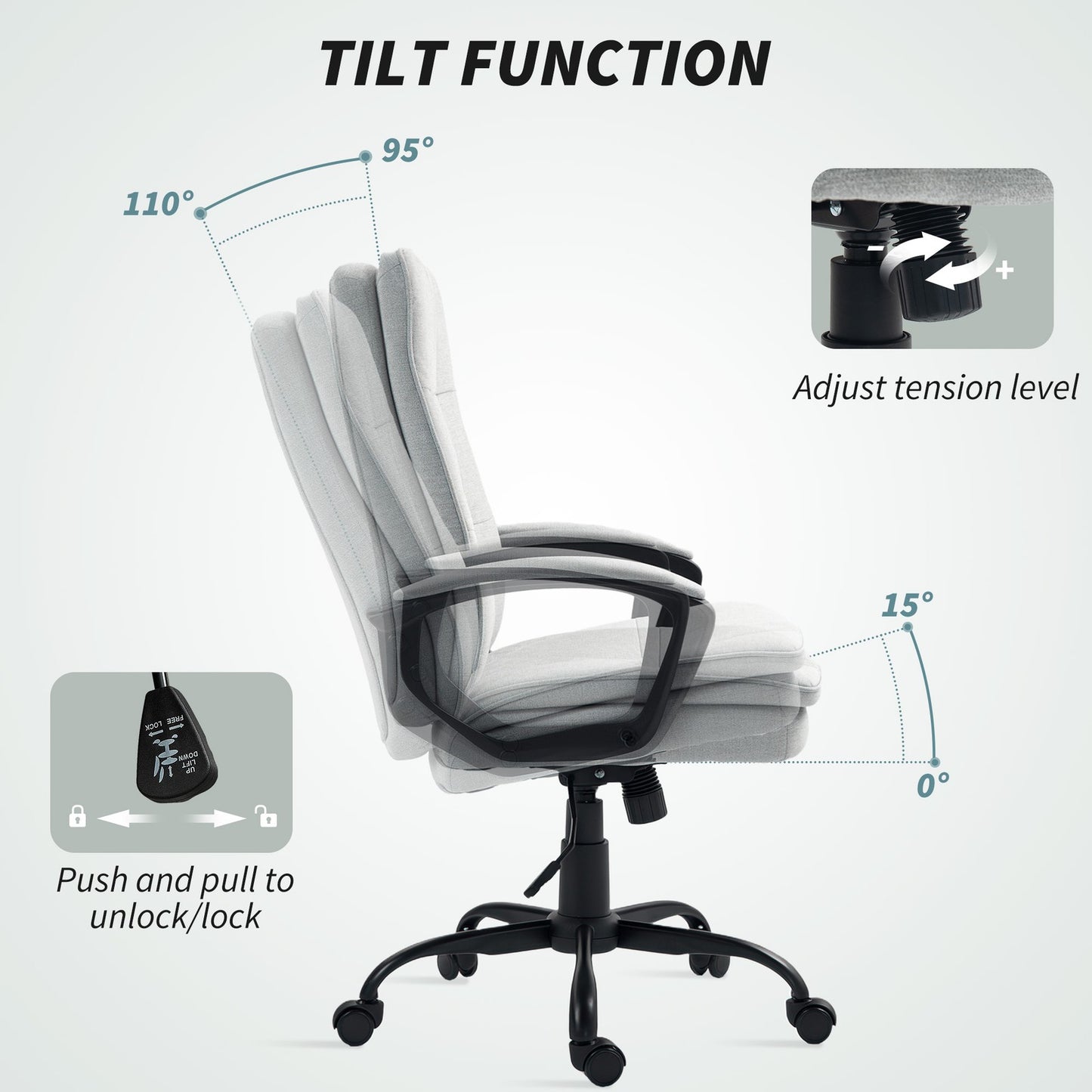 Office Chair with Dual-Layer Padding, Fabric Computer Desk Chair for Home Office
