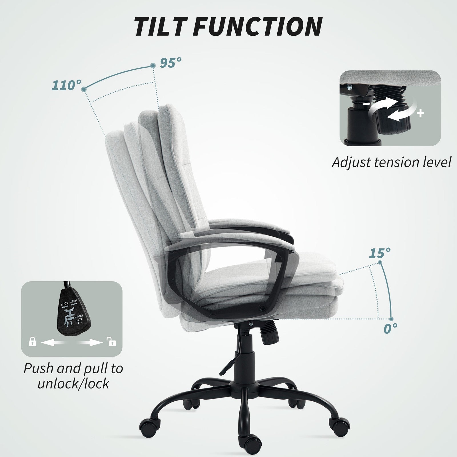 Office Chair with Dual-Layer Padding, Fabric Computer Desk Chair for Home Office