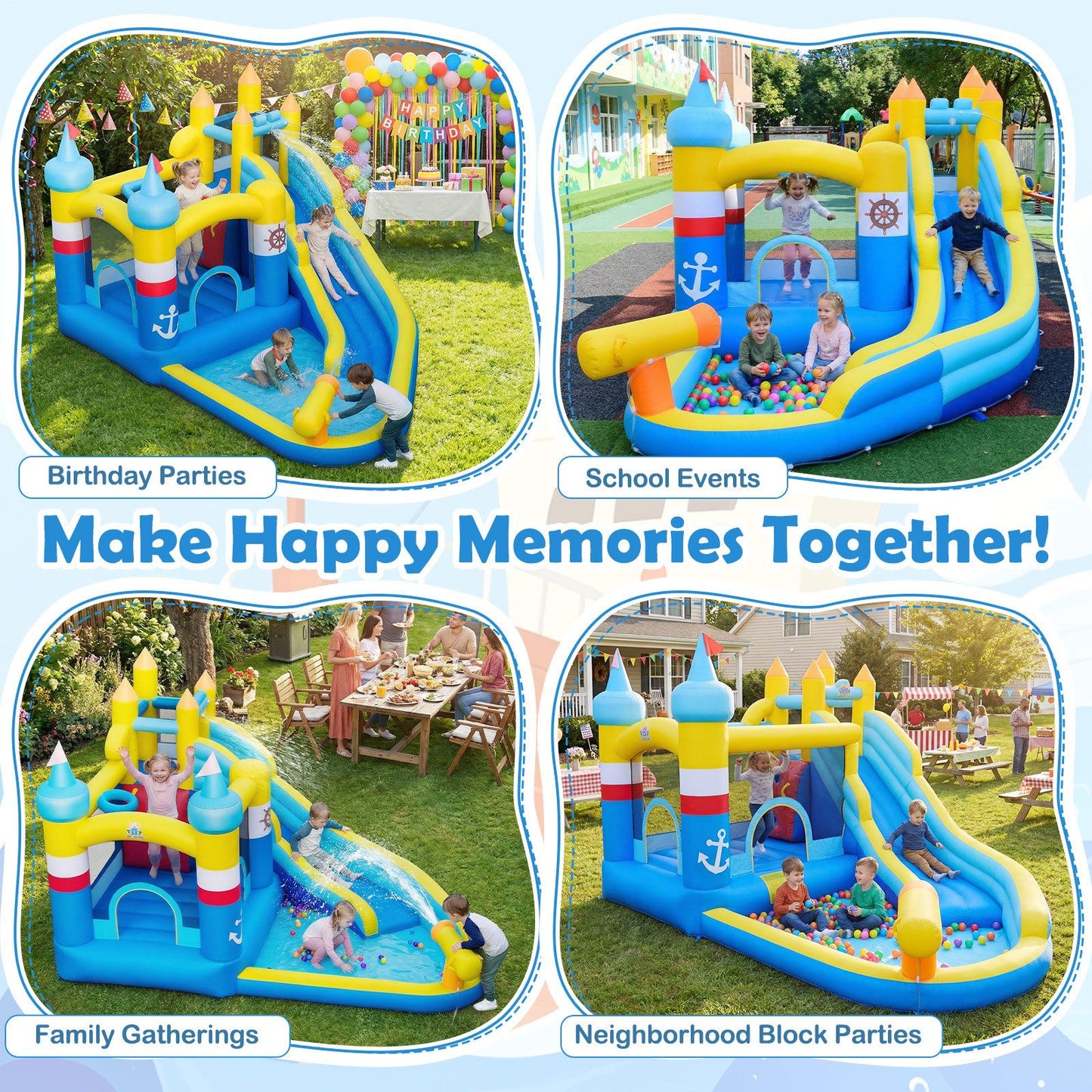 Inflatable Water Slide Kids Water Park with Splash Pool Water Cannon (Without Blower)