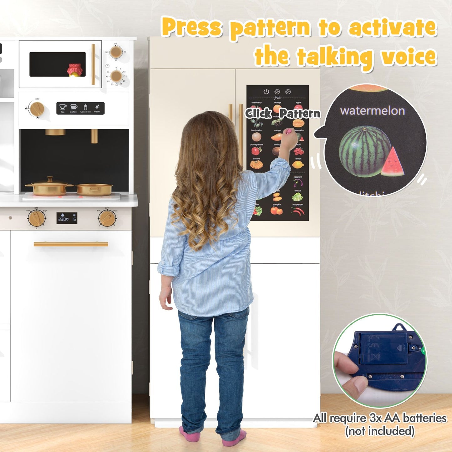 2 Pieces Kids Kitchen Playset Play Kitchen Refrigerator Combination