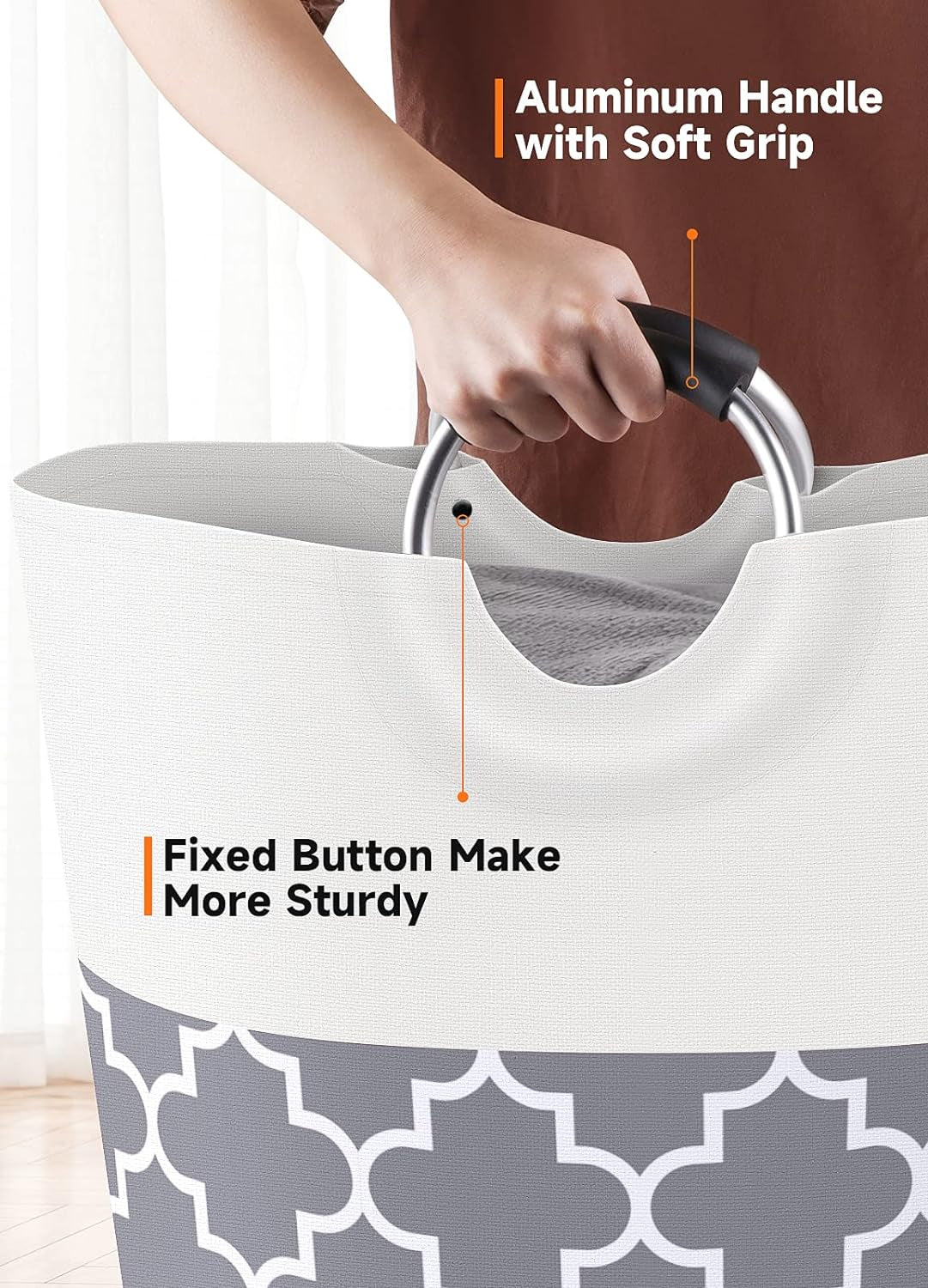 Large Laundry Basket Laundry Hamper Bag Washing Bin Clothes Bag Collapsible Tall with Handles Waterproof Travel Bathroom College Essentials Storage for College Dorm, Family (Grey),82L
