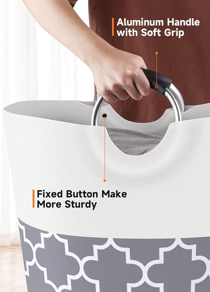 Large Laundry Basket Laundry Hamper Bag Washing Bin Clothes Bag Collapsible Tall with Handles Waterproof Travel Bathroom College Essentials Storage for College Dorm, Family (Grey),82L