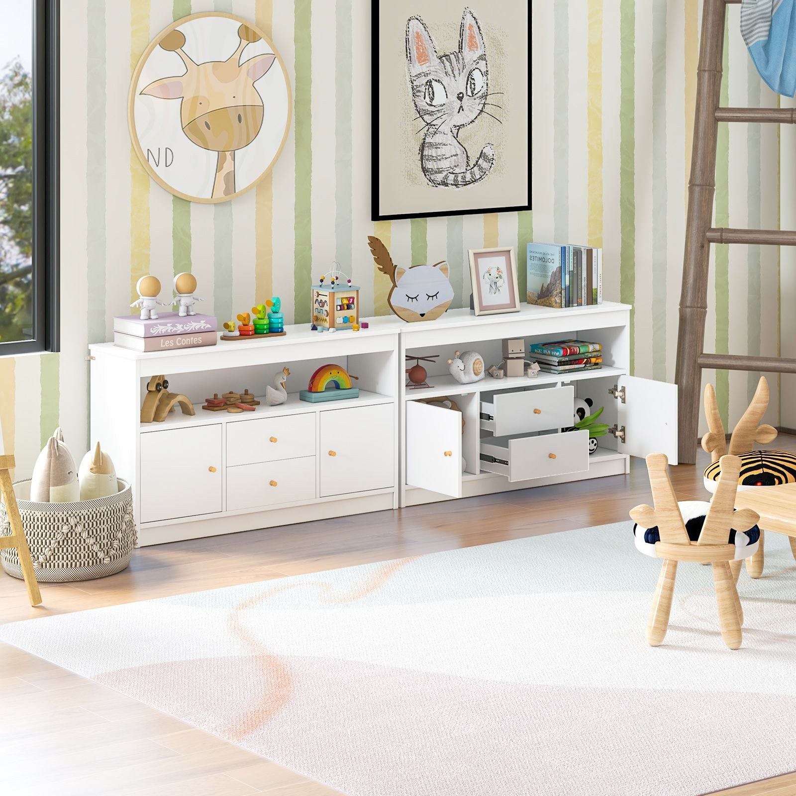 Wooden Kids Toy Children Bookshelf Storage Chest with Open Shelf