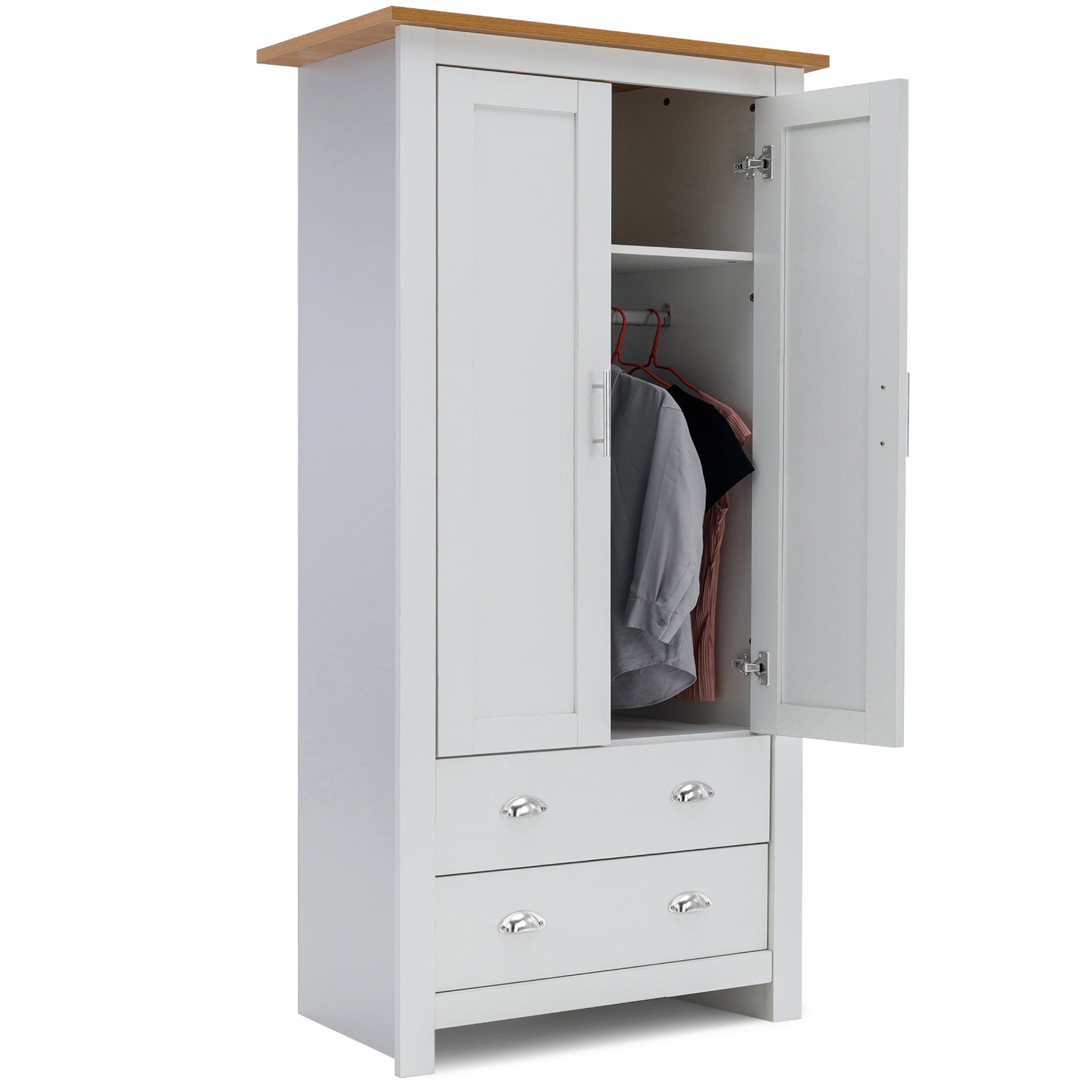 3 Door 2 Drawers Wardrobe with Shelves Storage & Hanging Rail Bedroom Furniture