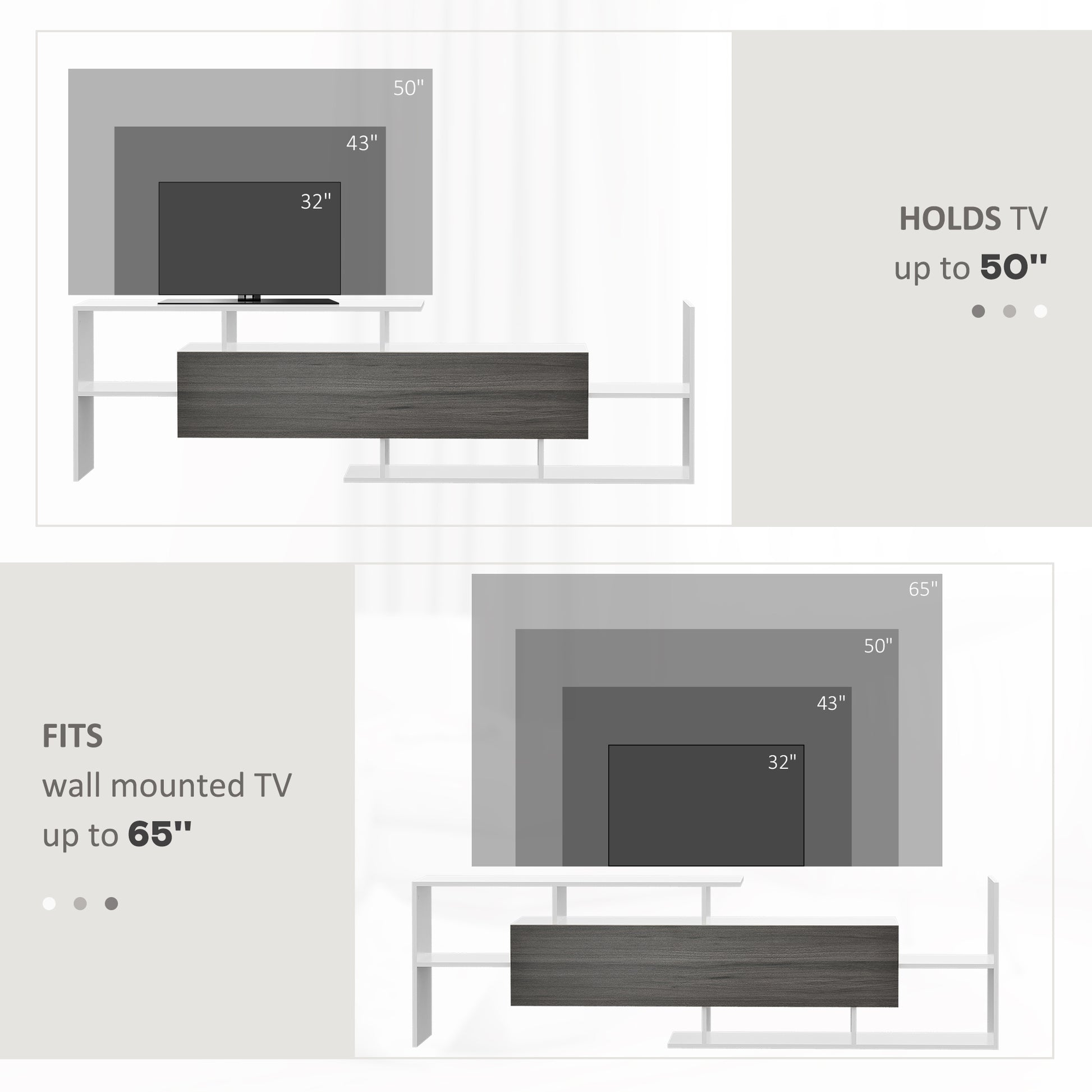 TV Cabinet W/ Wall Shelf and Storage Cabinet for Living Room