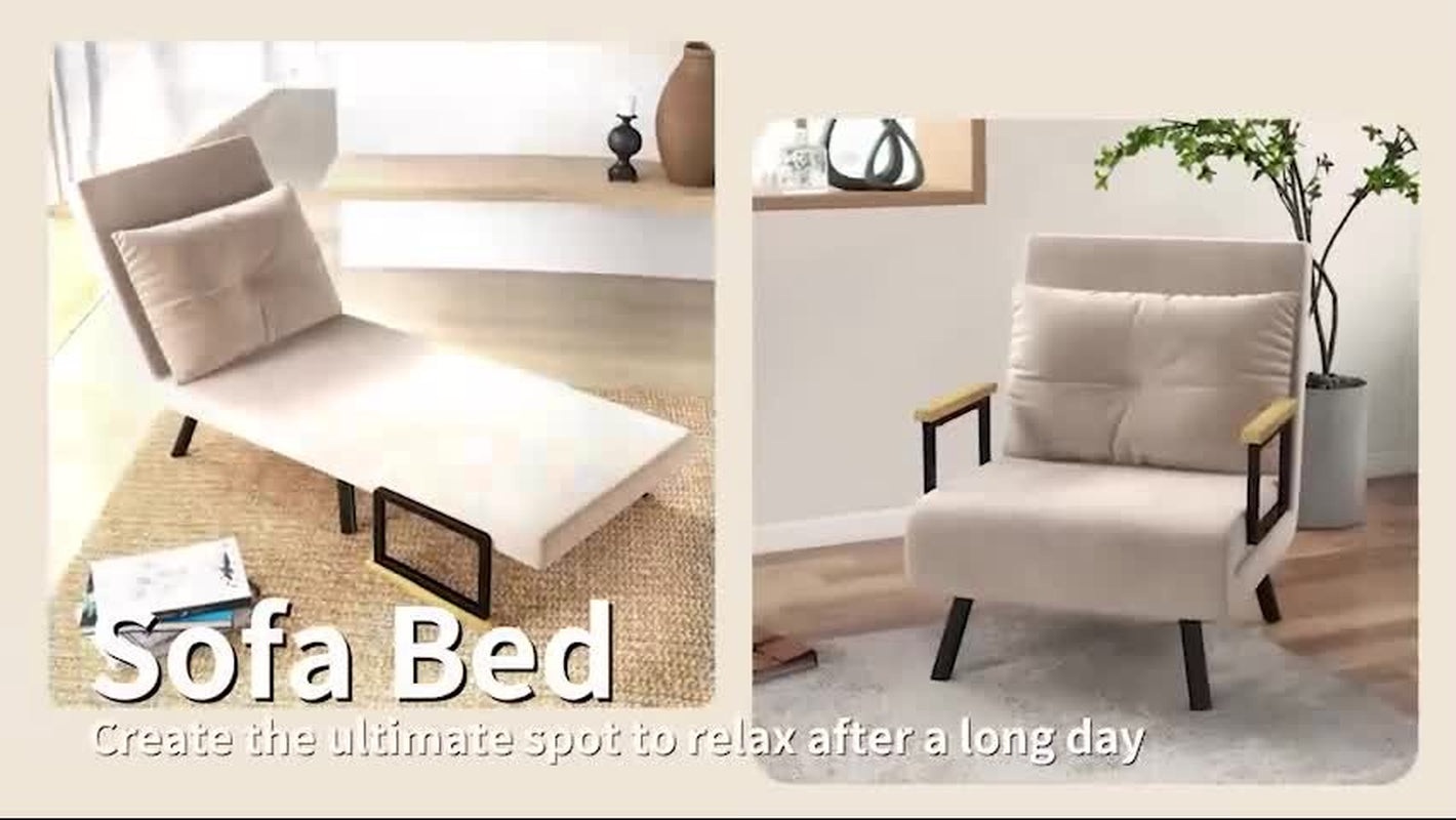 HOMCOM Click Clack Single Chair Bed Settee for Living Room, Guest Room, Beige