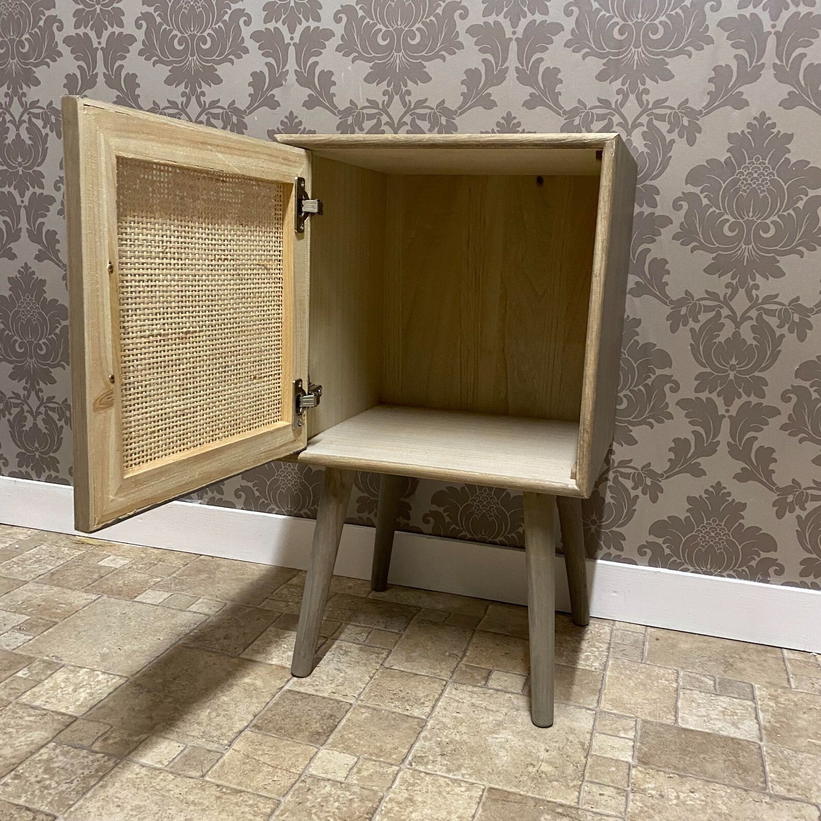 Elegant Dark Brown Rattan 71Cm Bedside Cabinet Table with Tall Storage Drawers