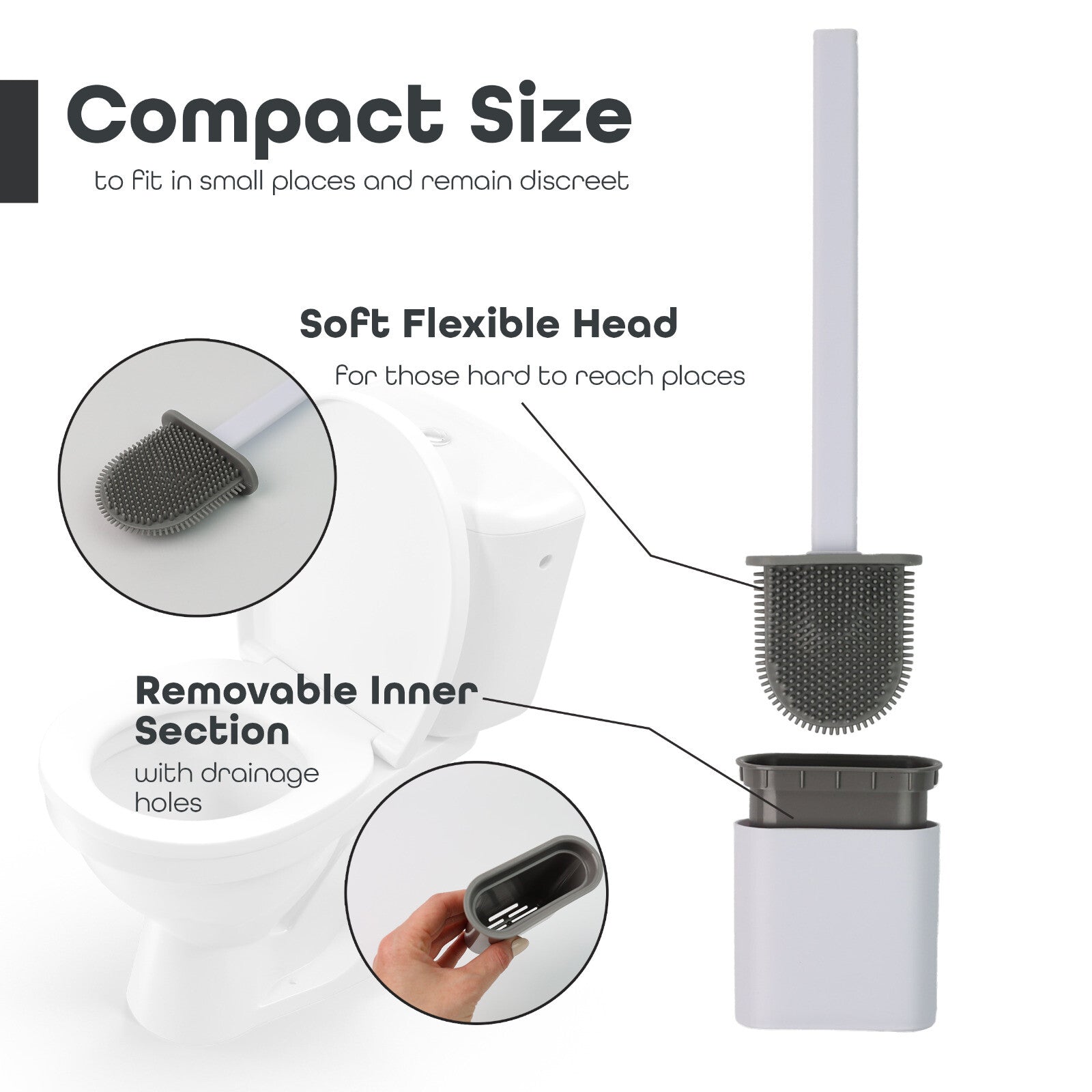 Toilet Brush & Holder Set Bathroom Cleaning Accessory Silicone