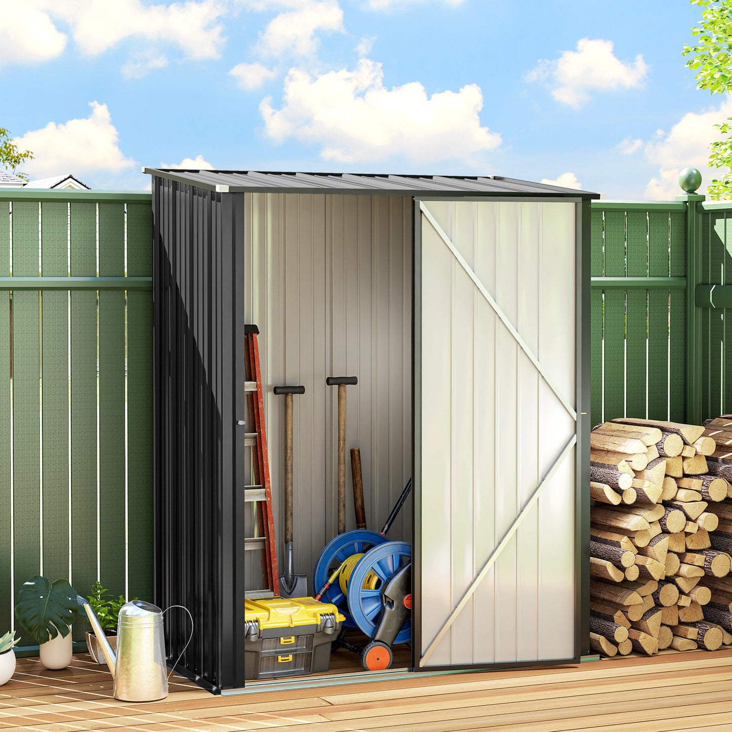 Outdoor Storage Shed Steel Garden Shed W/ Lockable Door for Garden
