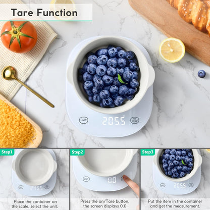 Digital Kitchen Scales, Weighing Scales Kitchen, Scales Kitchen with Nutrition Calculator, Smart Kitchen Scales with Tare Function, USB Rechargeable, 10Kg/22Lb, White