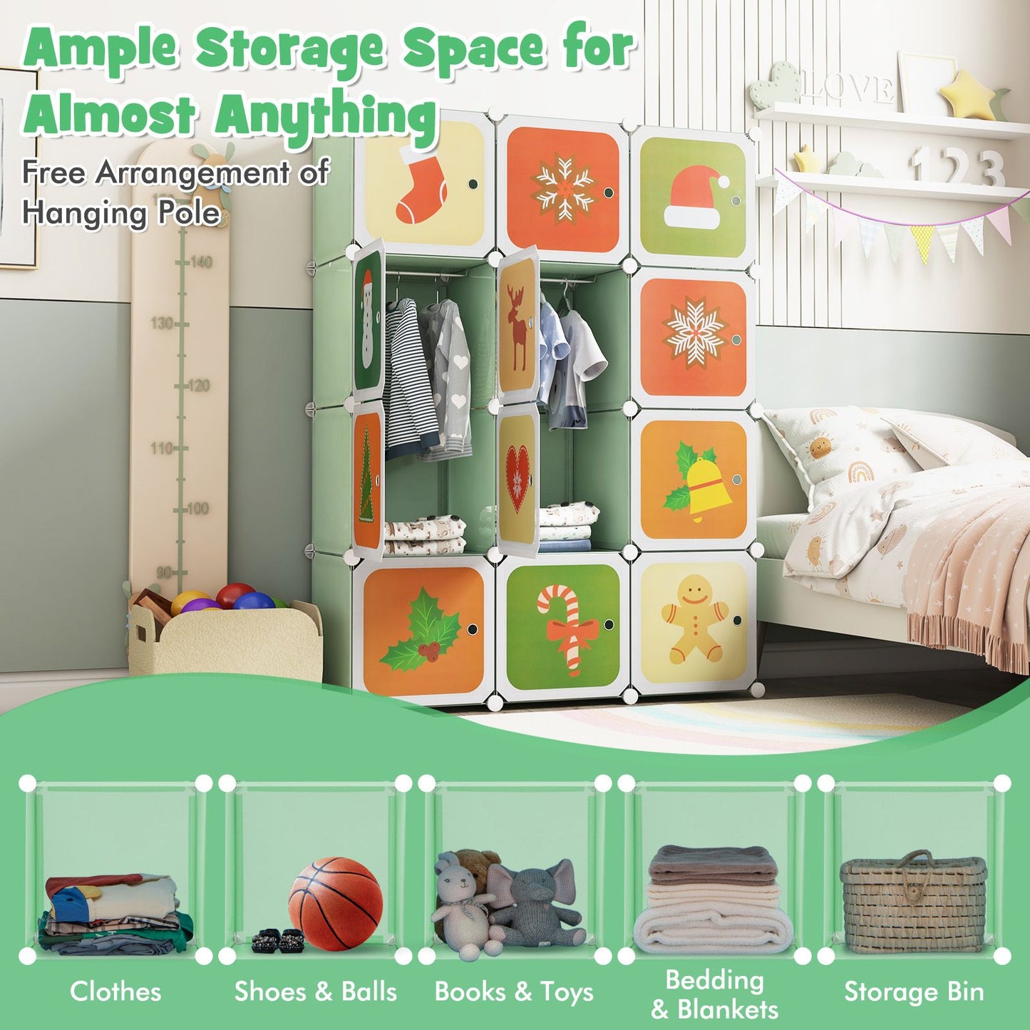 Children 12-Cube Wardrobe Baby Dresser Kids Bedroom Armoire