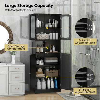 Tempered Glass Door Pantry Cabinet with 3-Position Adjustable Shelves