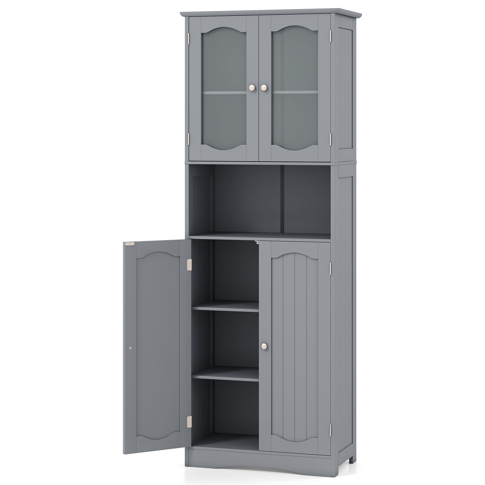 Tempered Glass Door Pantry Cabinet with 3-Position Adjustable Shelves