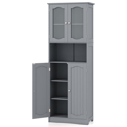 Tempered Glass Door Pantry Cabinet with 3-Position Adjustable Shelves