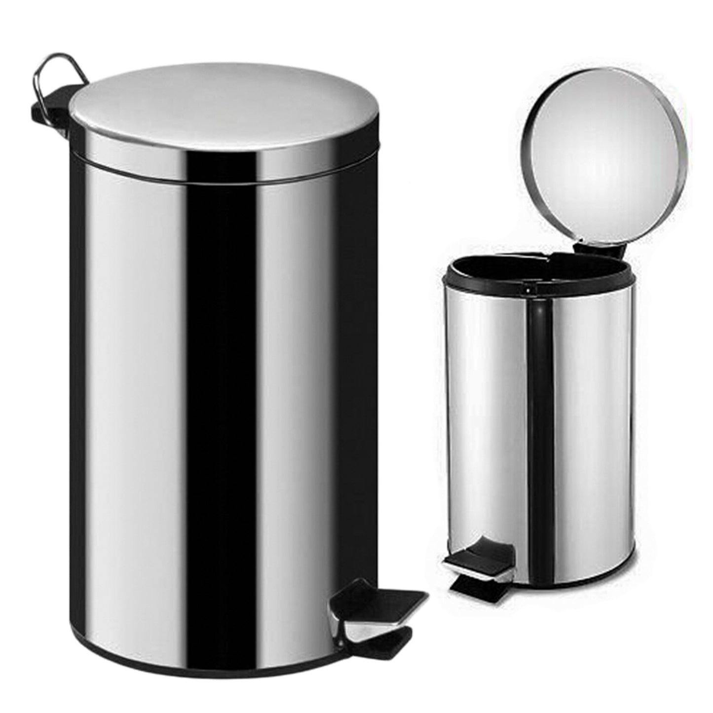STAINLESS STEEL SILVER KITCHEN BATHROOM TOILET RUBBISH PEDAL BIN 3 5 12 20 & 30L