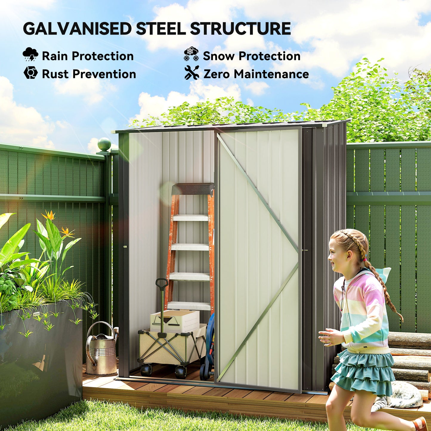 Outdoor Storage Shed Steel Garden Shed W/ Lockable Door for Garden