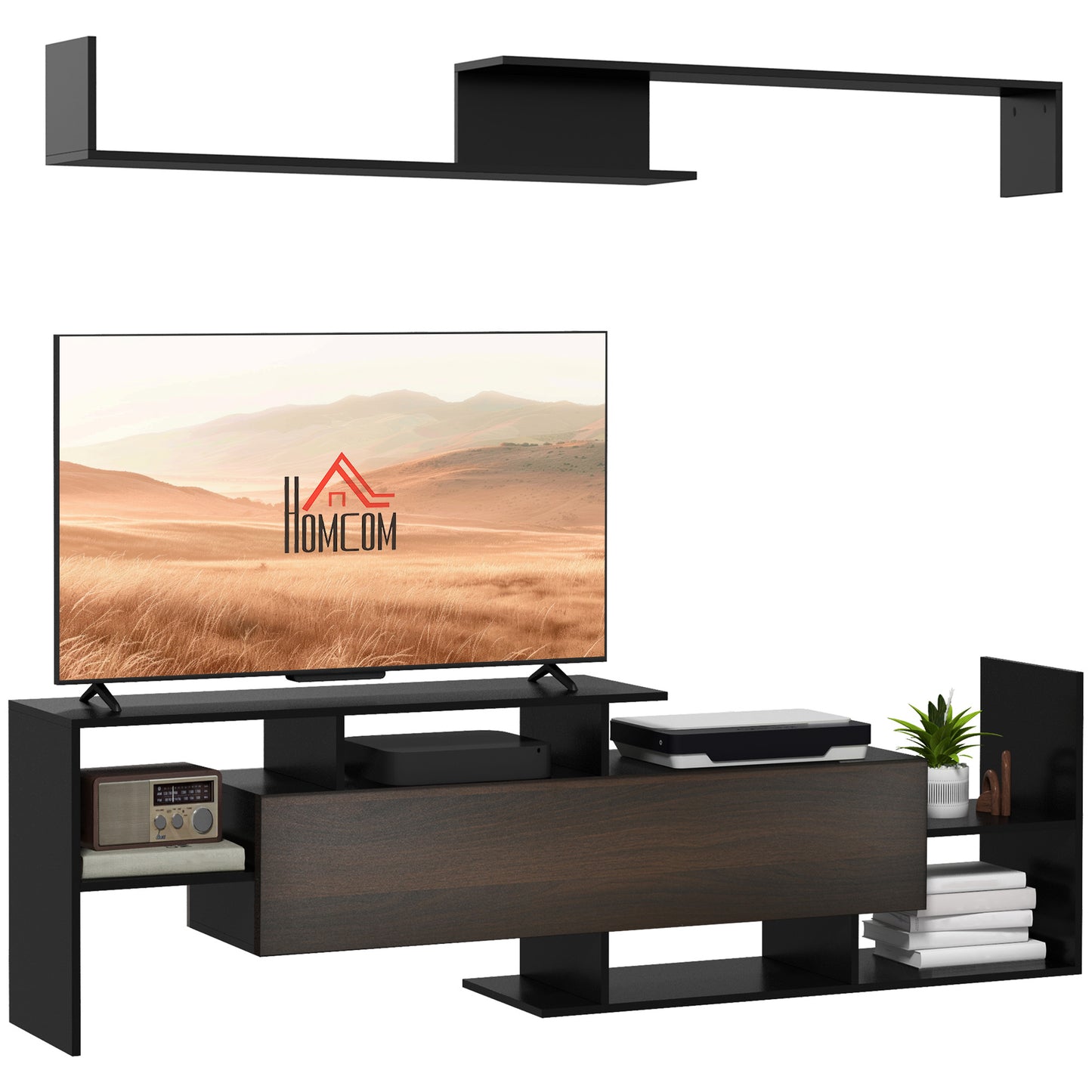 TV Cabinet W/ Wall Shelf and Storage Cabinet for Living Room