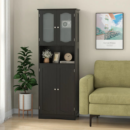 Tempered Glass Door Pantry Cabinet with 3-Position Adjustable Shelves