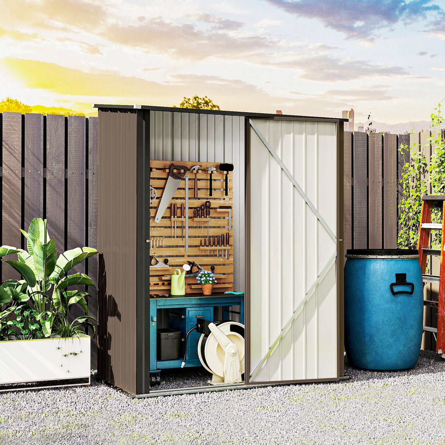 Outdoor Storage Shed Steel Garden Shed W/ Lockable Door for Garden