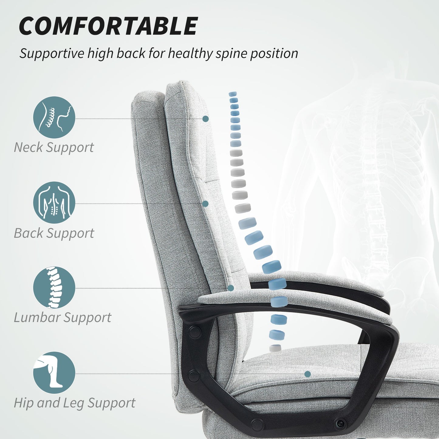 Office Chair with Dual-Layer Padding, Fabric Computer Desk Chair for Home Office