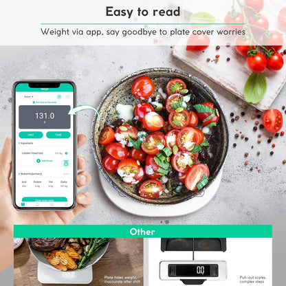 Digital Kitchen Scales, Weighing Scales Kitchen, Scales Kitchen with Nutrition Calculator, Smart Kitchen Scales with Tare Function, USB Rechargeable, 10Kg/22Lb, White