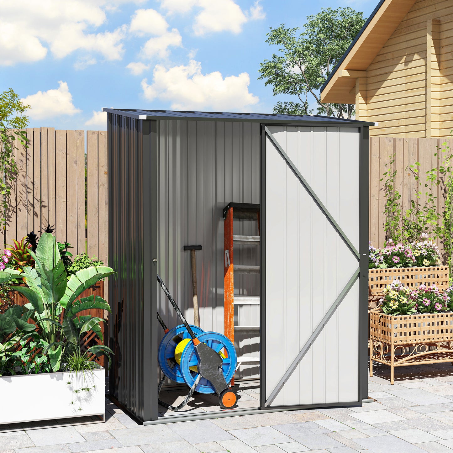 Outdoor Storage Shed Steel Garden Shed W/ Lockable Door for Garden