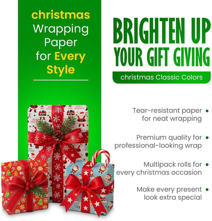 4 X 7M Cute Christmas Wrapping Paper Roll Perfect for Xmas Festive Decoration