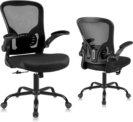 Office Chair, Breathable Mesh Swivel Desk Chair, Lumbar Back Support Ergonomic Office Chair, Computer Chair Office Chairs with Flip-Up Armrests, Black