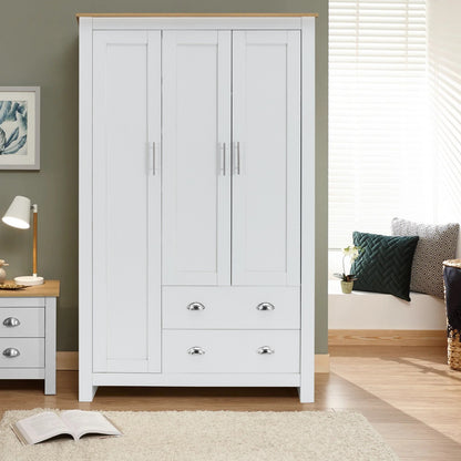 3 Door 2 Drawers Wardrobe with Shelves Storage & Hanging Rail Bedroom Furniture