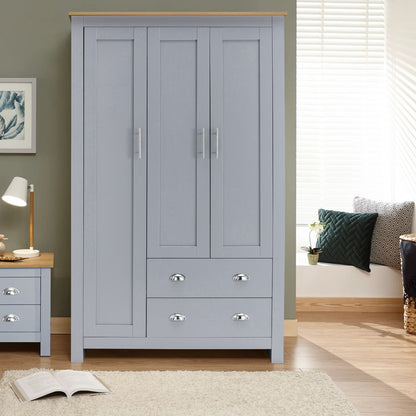 3 Door 2 Drawers Wardrobe with Shelves Storage & Hanging Rail Bedroom Furniture