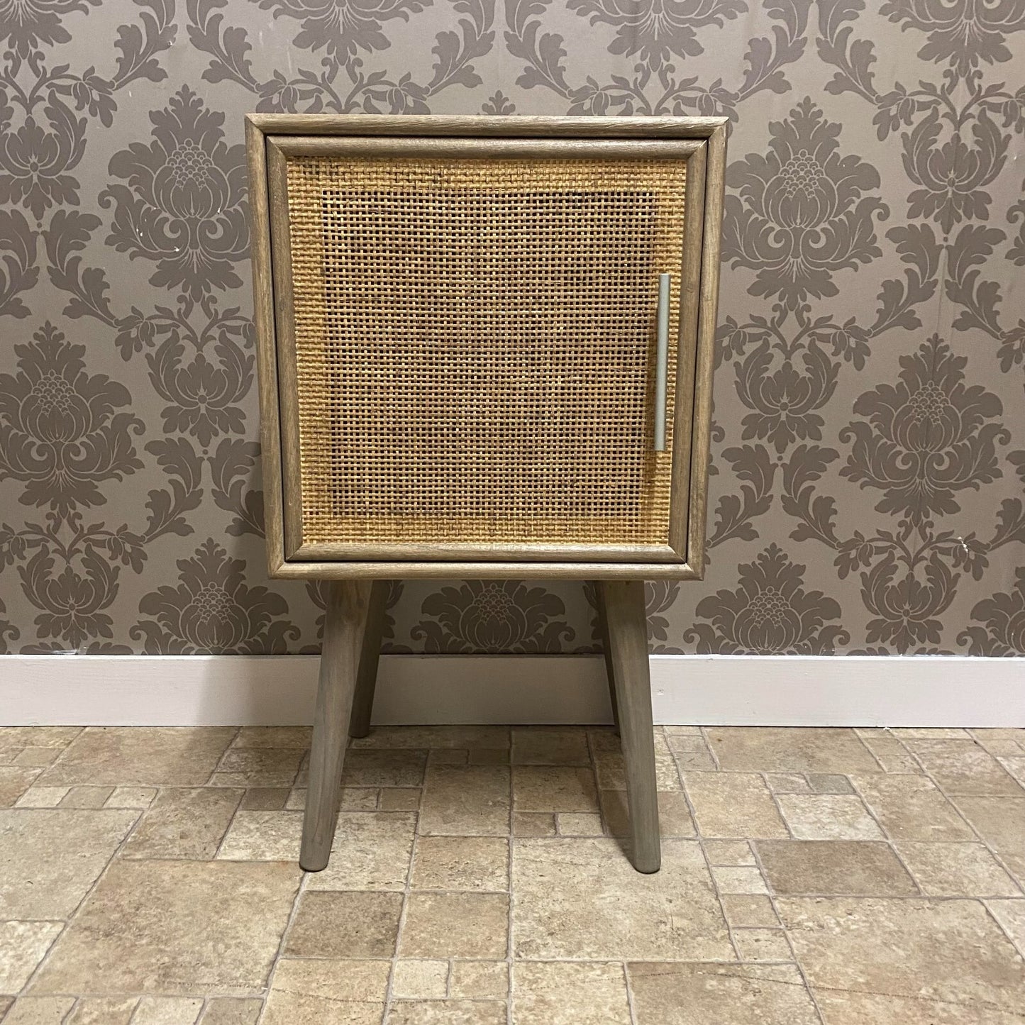 Elegant Dark Brown Rattan 71Cm Bedside Cabinet Table with Tall Storage Drawers