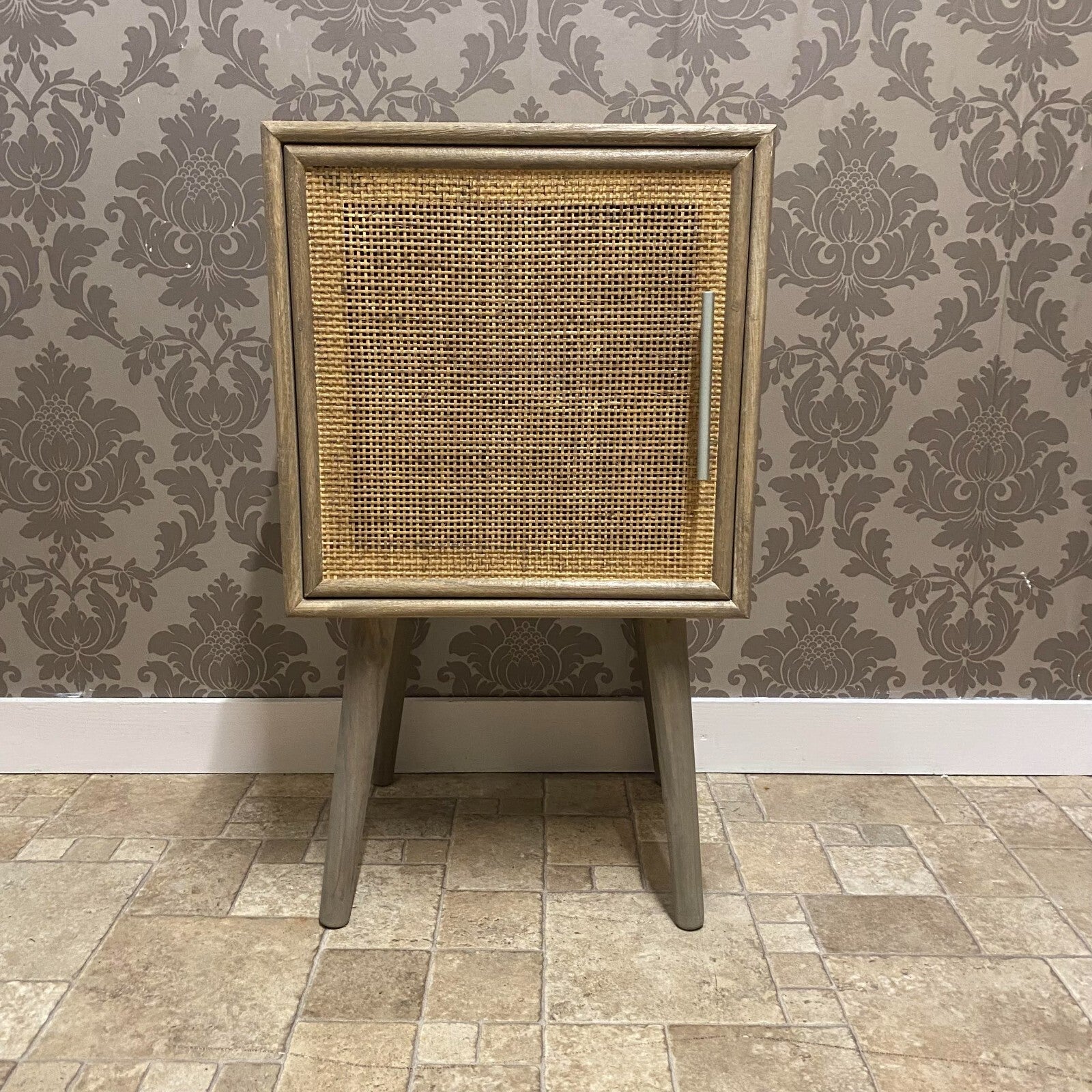 Elegant Dark Brown Rattan 71Cm Bedside Cabinet Table with Tall Storage Drawers
