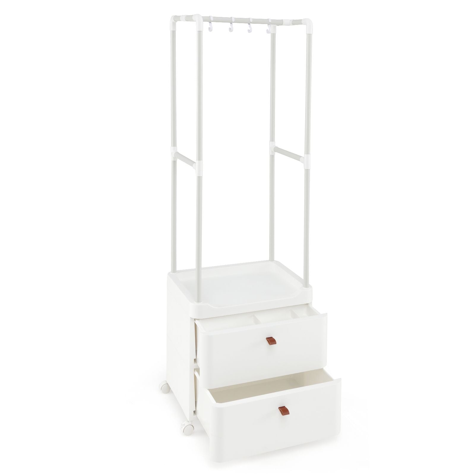 Freestanding Heavy-Duty Clothing Stand Dresser with Hanging Rod and Storage Shelves