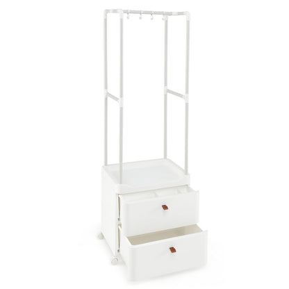 Freestanding Heavy-Duty Clothing Stand Dresser with Hanging Rod and Storage Shelves