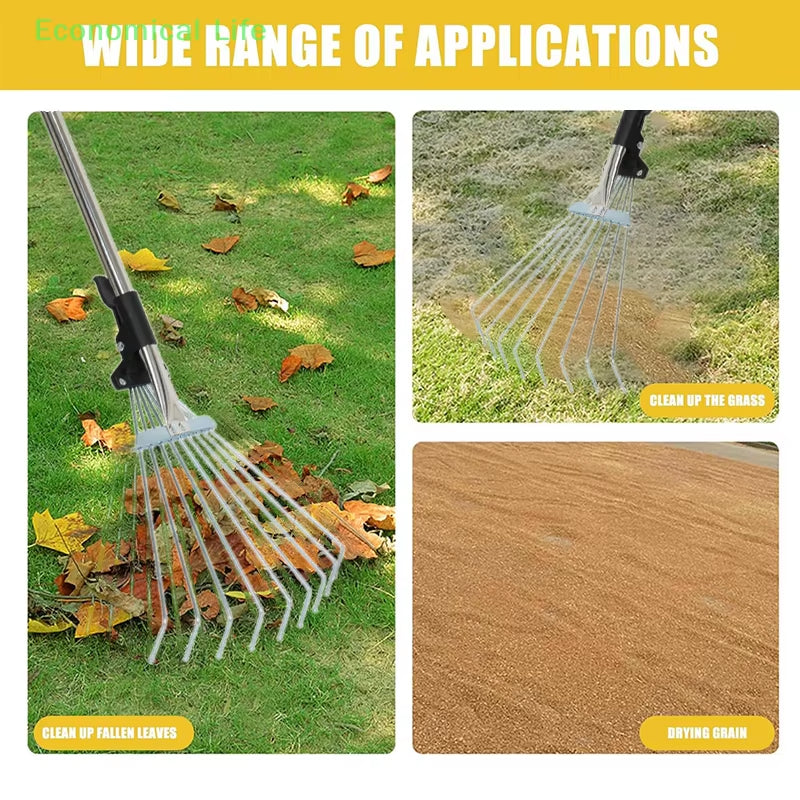 Garden Rake for Sweeping Leaves, Heavy Duty Retractable Rake for Lawns, Garden Tools for Yard Lawns and Shrub Garden Beds