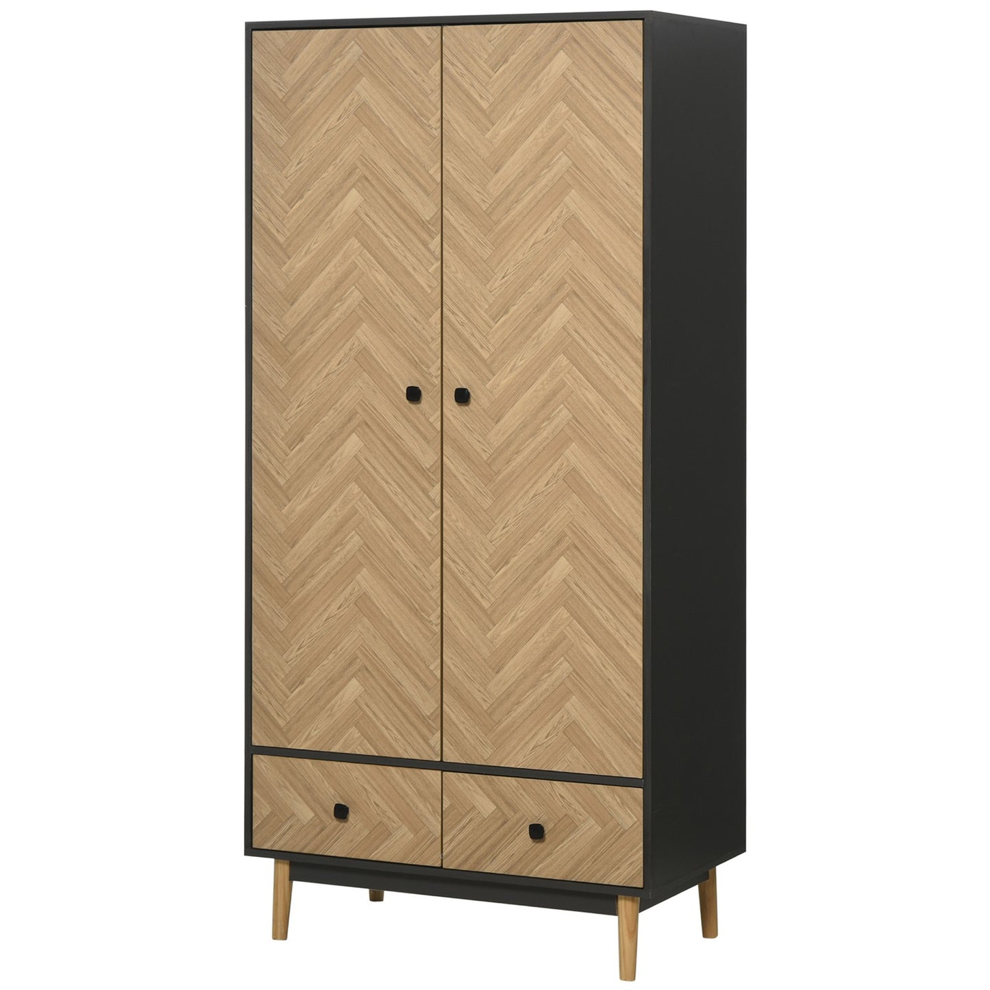 Modern Wardrobe Cabinet with Shelf, Hanging Rod and 2 Drawers 90X50X190Cm