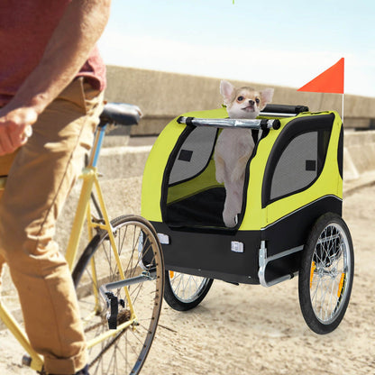 Folding Pet Bike Trailer with 3 Zippered Doors and 8 Reflectors