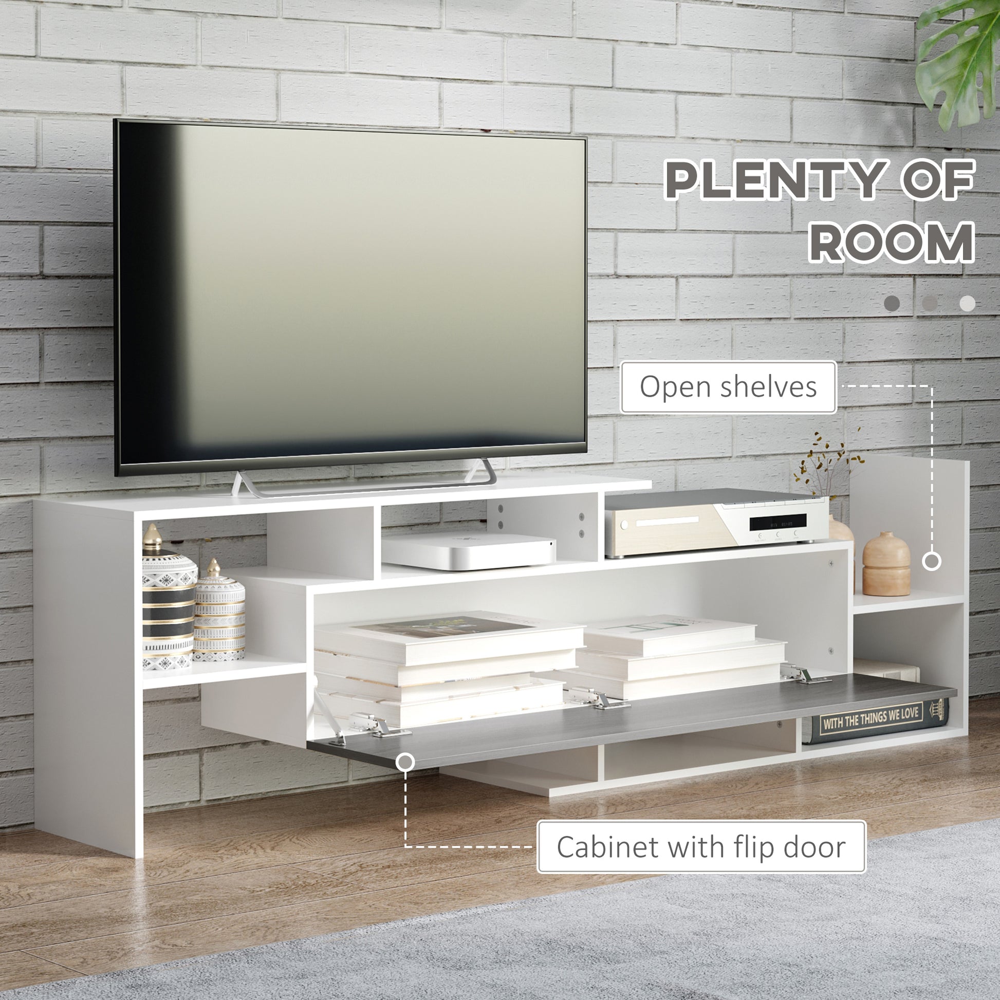 TV Cabinet W/ Wall Shelf and Storage Cabinet for Living Room